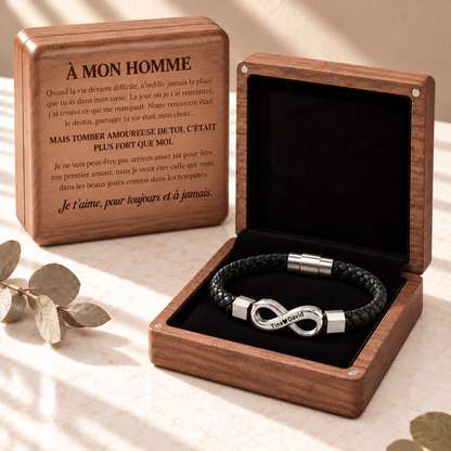 À MON HOMME - BRACELET EN CUIR PERSONNALISÉ & COFFRET EN NOYER GRAVÉ