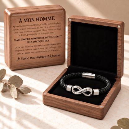 À MON HOMME - BRACELET EN CUIR PERSONNALISÉ & COFFRET EN NOYER GRAVÉ
