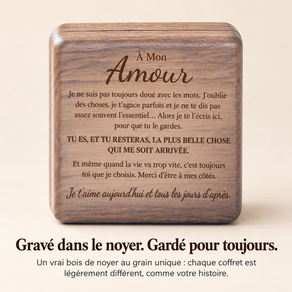 À MON AMOUR – COLLIER RUBAN POUR ELLE & COFFRET EN NOYER GRAVÉ